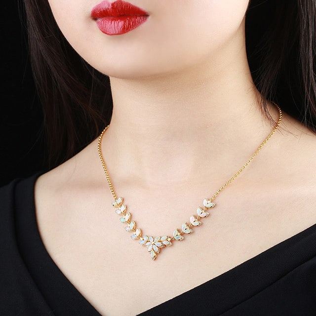 14k Gold 3.38 Ctw Natural Opal & Diamond Necklace - 6