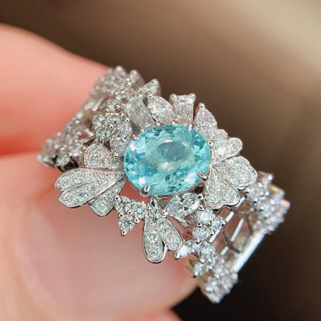 14k Gold 1.72 Ctw Natural Paraiba Tourmaline & Diamond Ring - 3