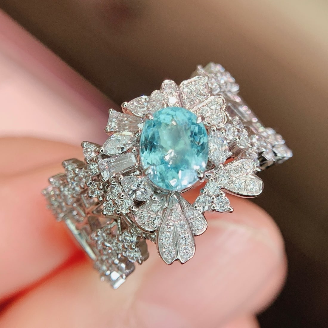14k Gold 1.72 Ctw Natural Paraiba Tourmaline & Diamond Ring - 5