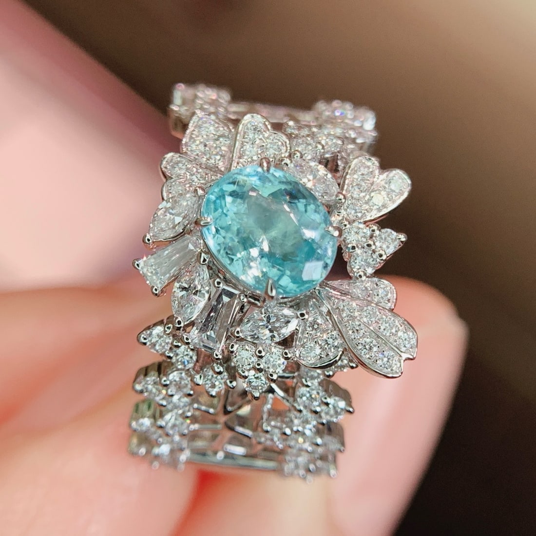 14k Gold 1.72 Ctw Natural Paraiba Tourmaline & Diamond Ring - 7