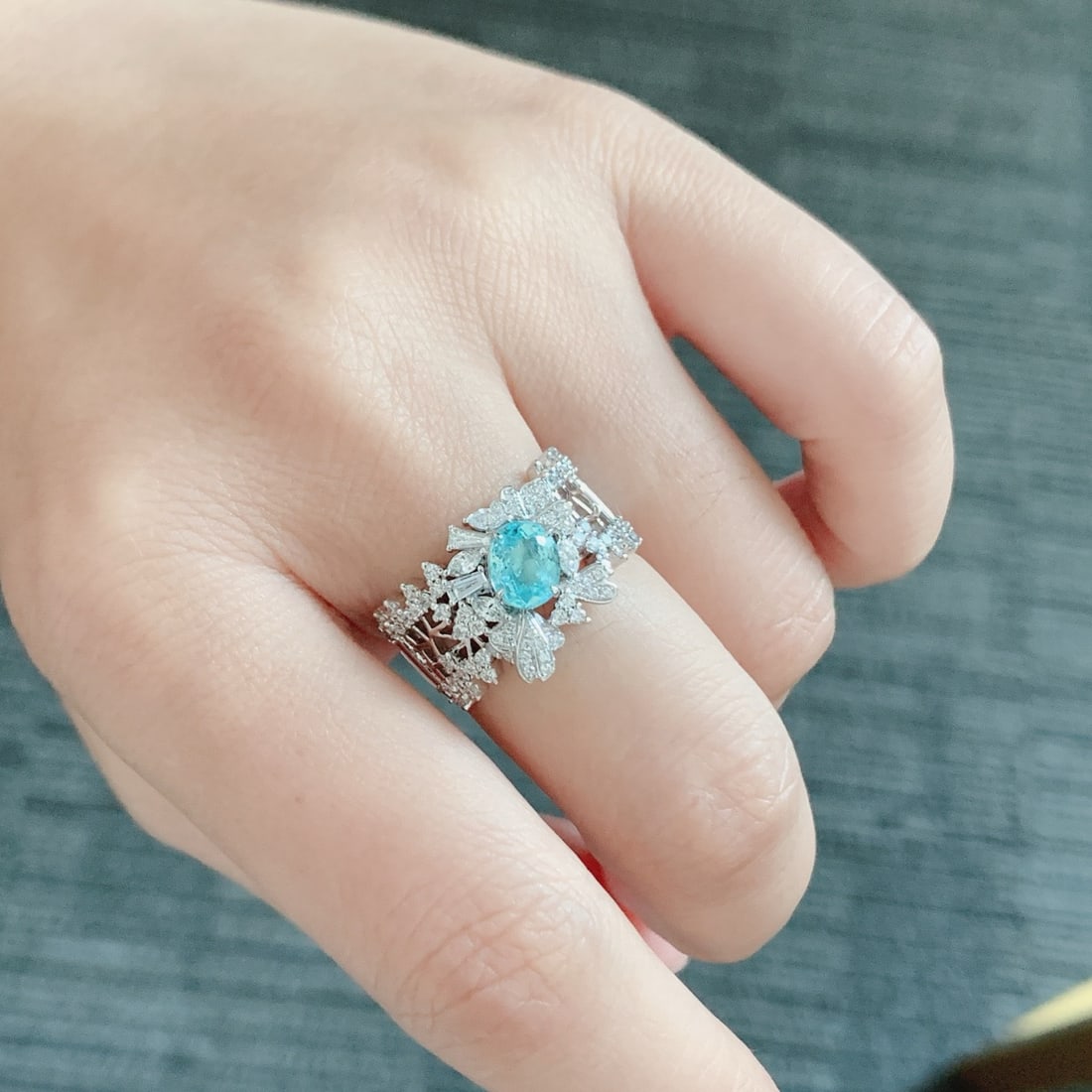 14k Gold 1.72 Ctw Natural Paraiba Tourmaline & Diamond Ring - 9