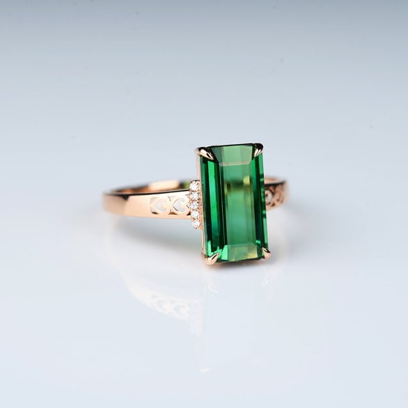 14k Gold 3.0 Ct Natural Tourmaline & Diamond Ring - 3