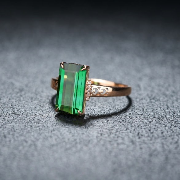14k Gold 3.0 Ct Natural Tourmaline & Diamond Ring - 5