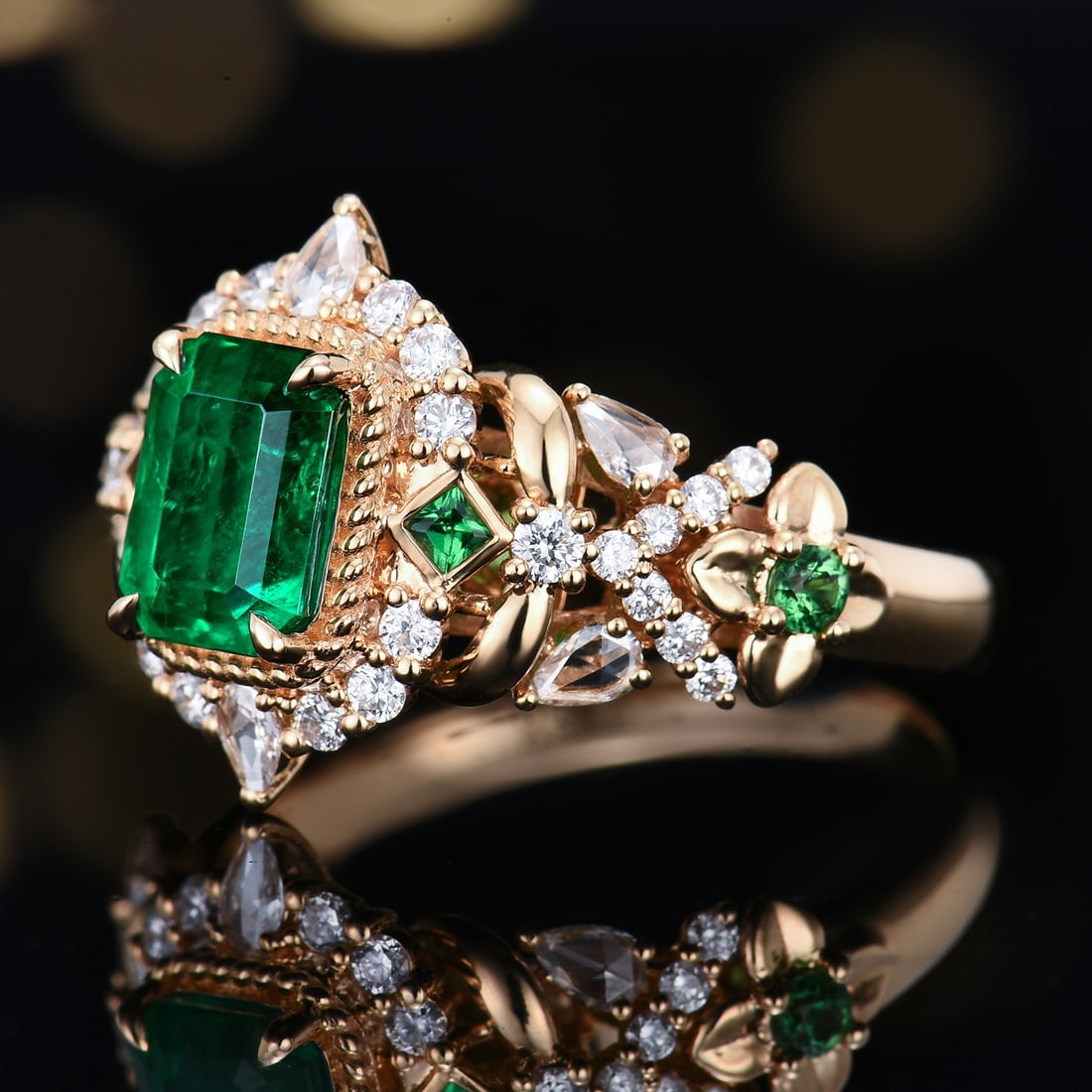 14k Gold 1.74 Ctw Vivid Green Natural Emerald & Diamond Ring - 3