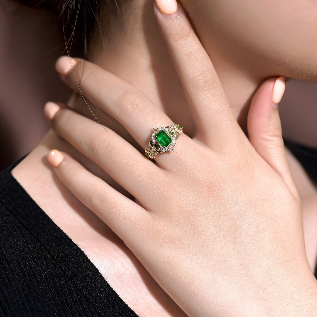 14k Gold 1.74 Ctw Vivid Green Natural Emerald & Diamond Ring - 6