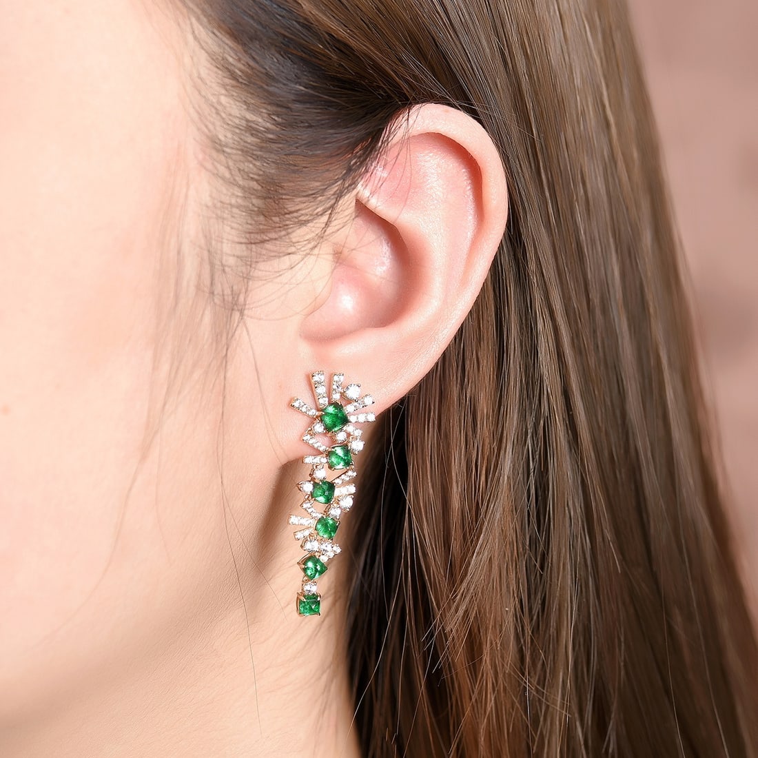 14k Gold 5.20 Ctw Vivid Green Natural Emerald & Sapphire Earrings - 4