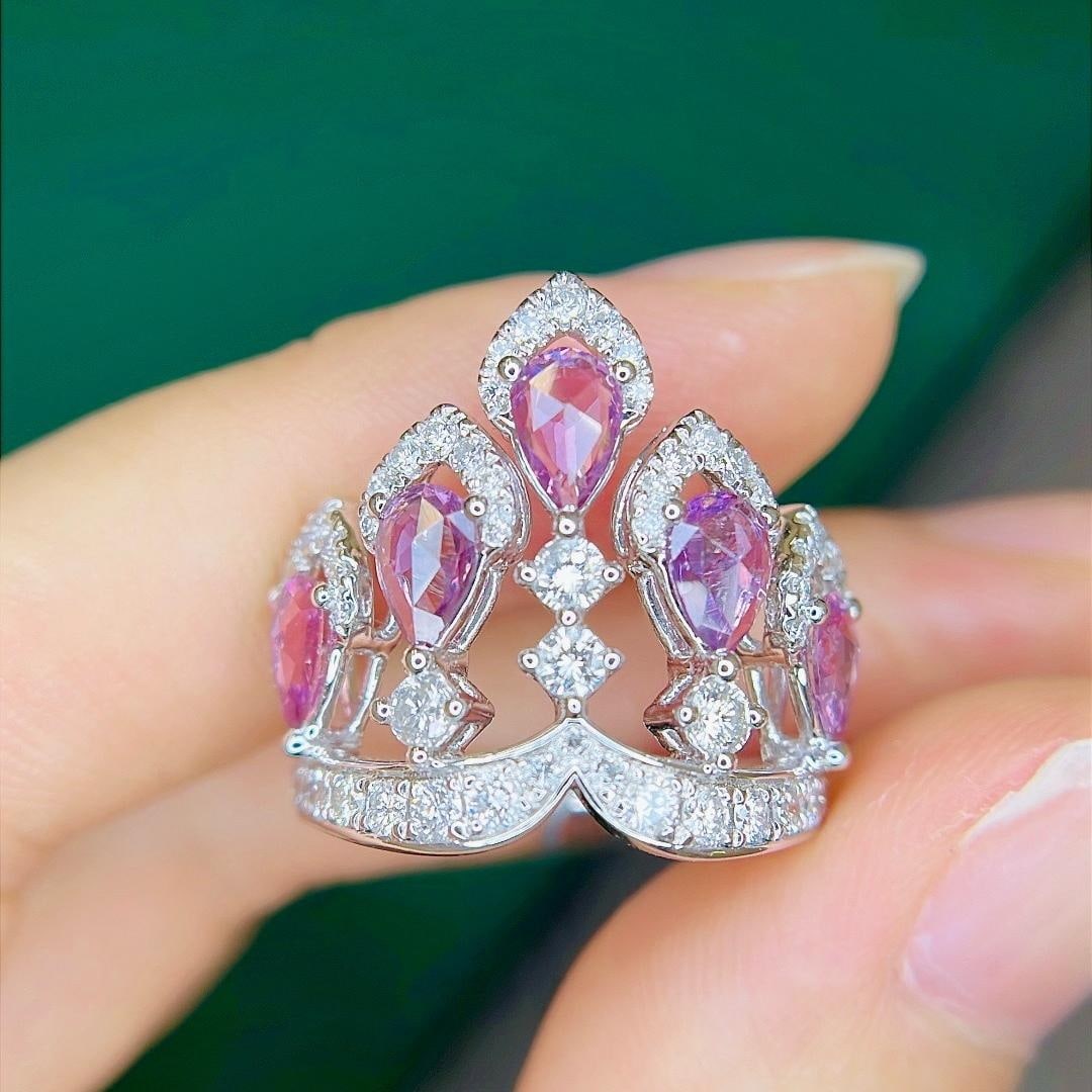 14k Gold 2.60 Ctw Natural Sapphire & Diamond Ring: Ref:231190032 // gold content:14k gold // ring size:7. 25us // // main gemstone:sapphire // shape:pear // carat weight:1. 60ct // color:pink // treatment:natural // // adjacent gemstone 2 : diamond