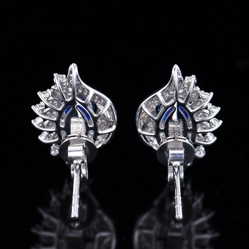 14k Gold 1.10 Ctw Vivid Blue Natural Sapphire & Diamond Earrings - 4