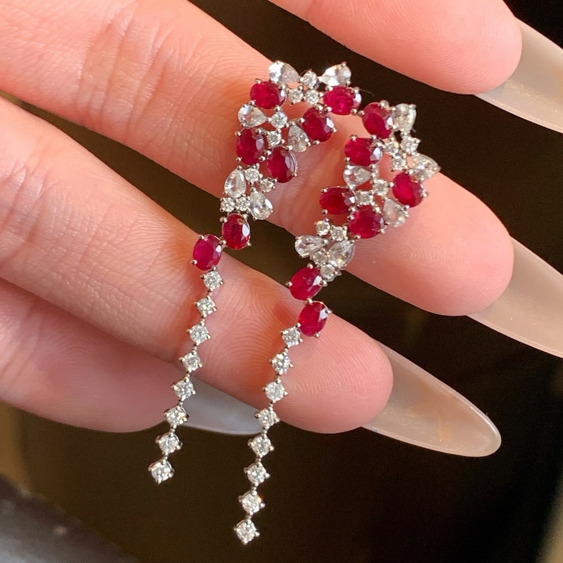 14k Gold 3.34 Ctw Vivid Red Natural Ruby & Sapphire Earrings - 2