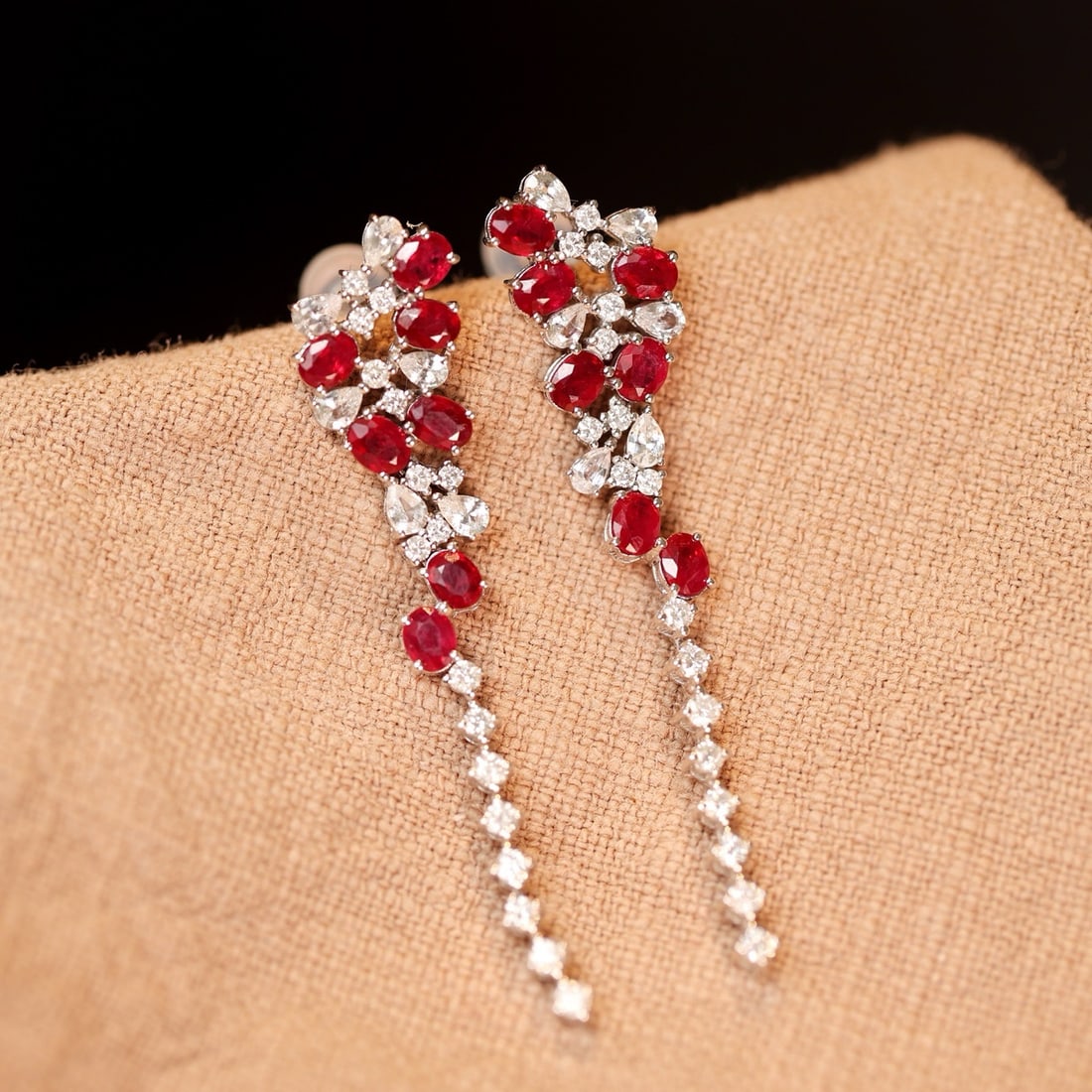 14k Gold 3.34 Ctw Vivid Red Natural Ruby & Sapphire Earrings - 3