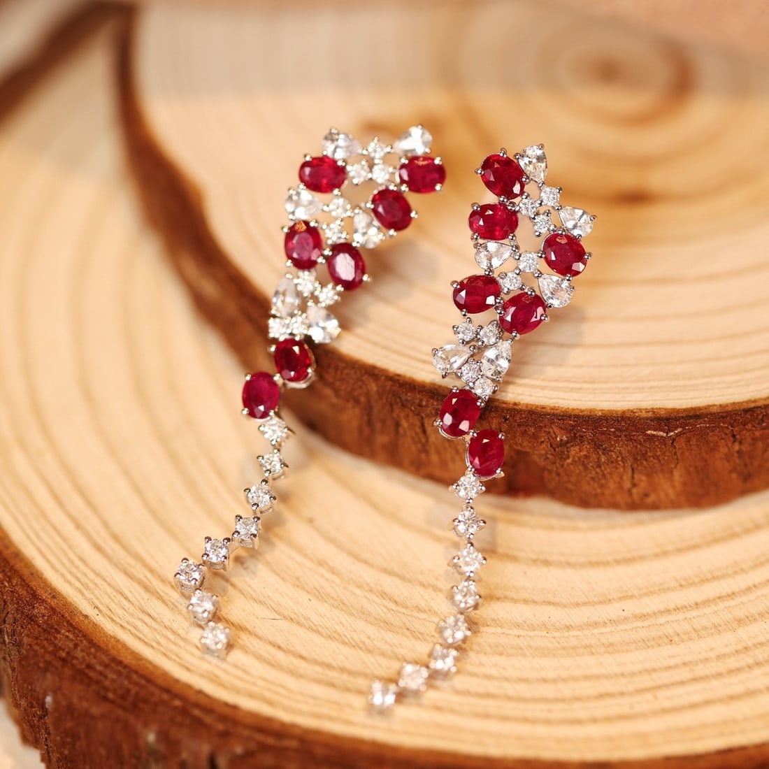 14k Gold 3.34 Ctw Vivid Red Natural Ruby & Sapphire Earrings - 4