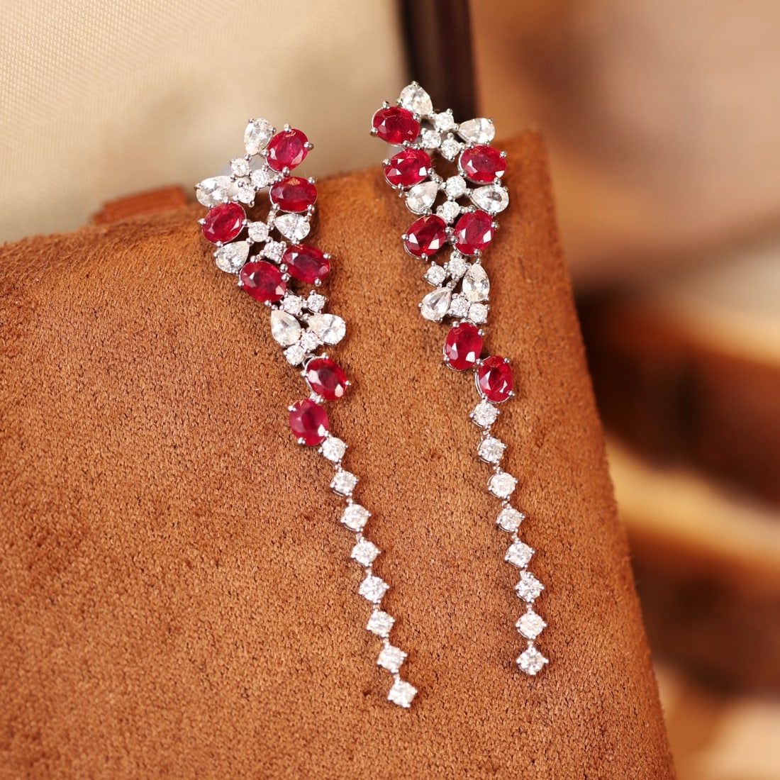 14k Gold 3.34 Ctw Vivid Red Natural Ruby & Sapphire Earrings - 5