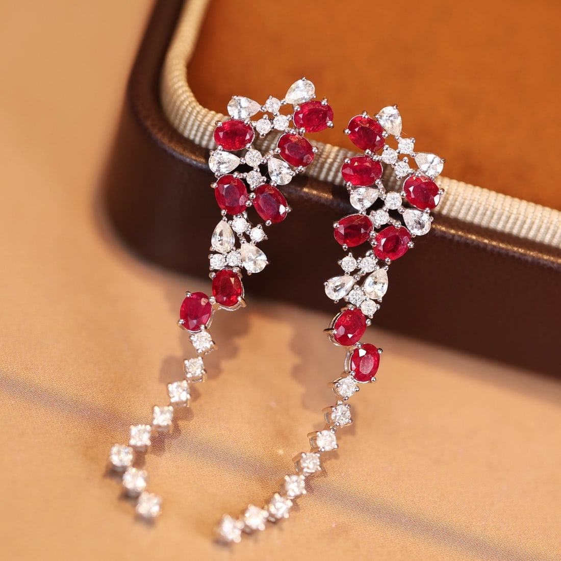 14k Gold 3.34 Ctw Vivid Red Natural Ruby & Sapphire Earrings - 6