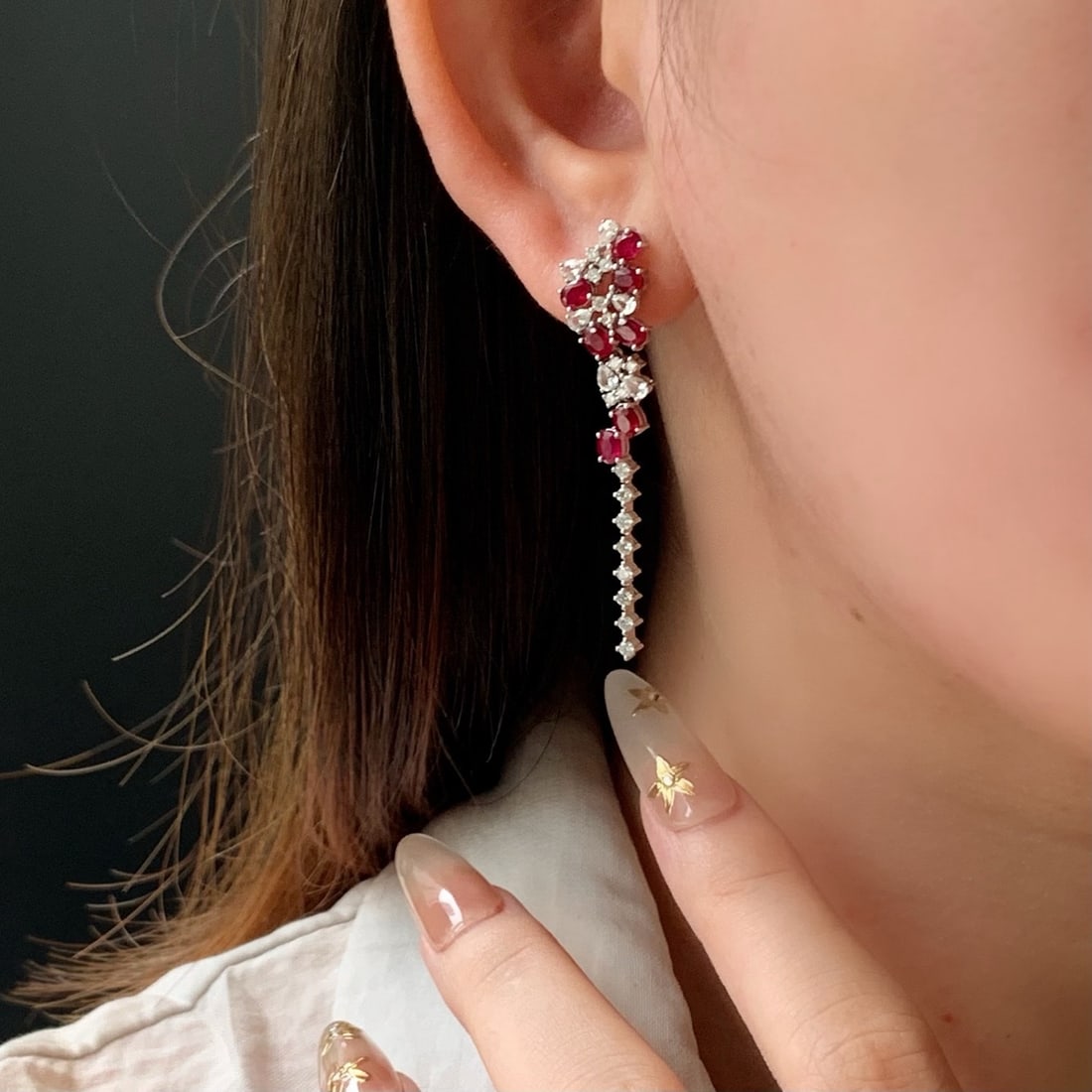 14k Gold 3.34 Ctw Vivid Red Natural Ruby & Sapphire Earrings - 7