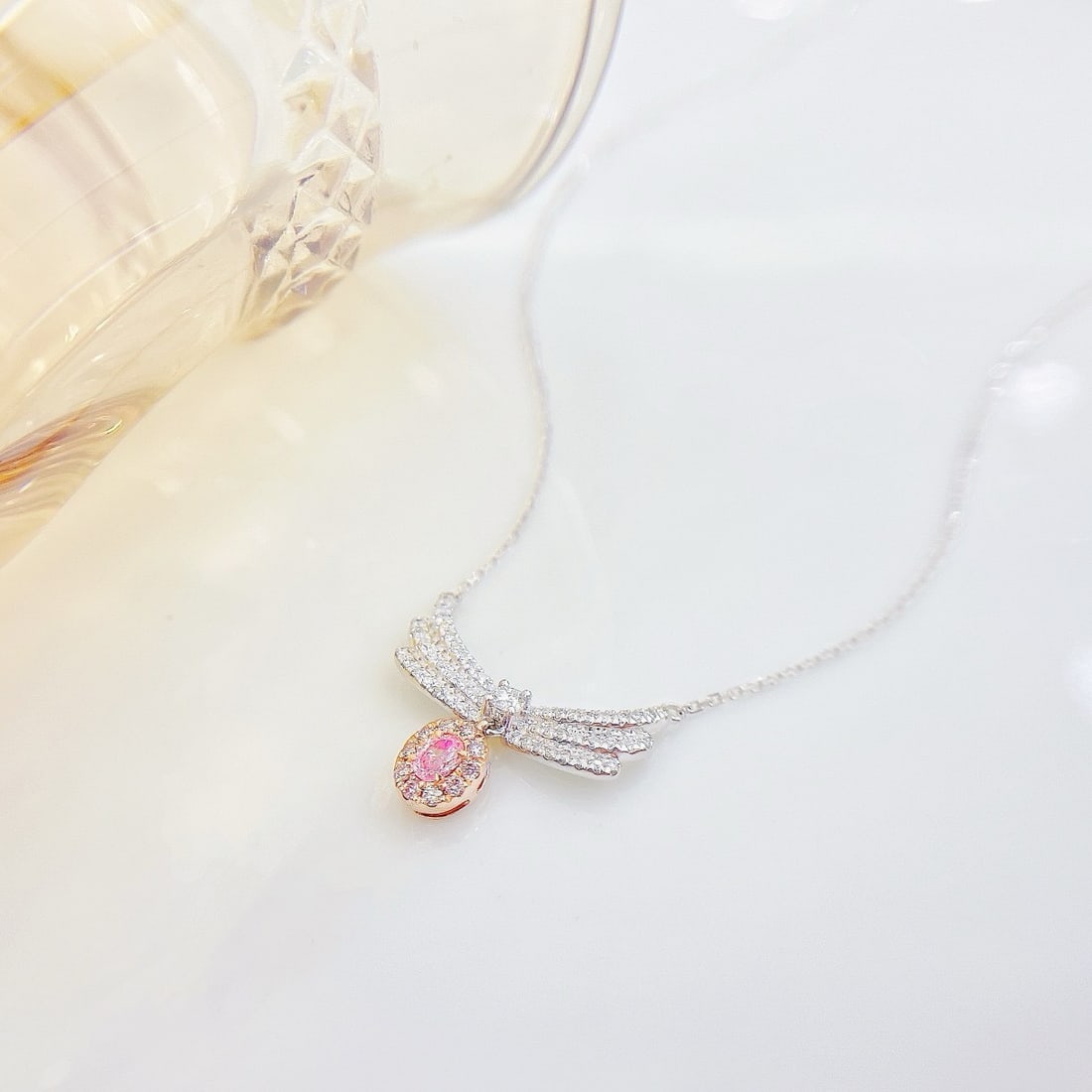 14k Gold 0.30 Ctw Natural Pink Diamond & Diamond Necklace - 4