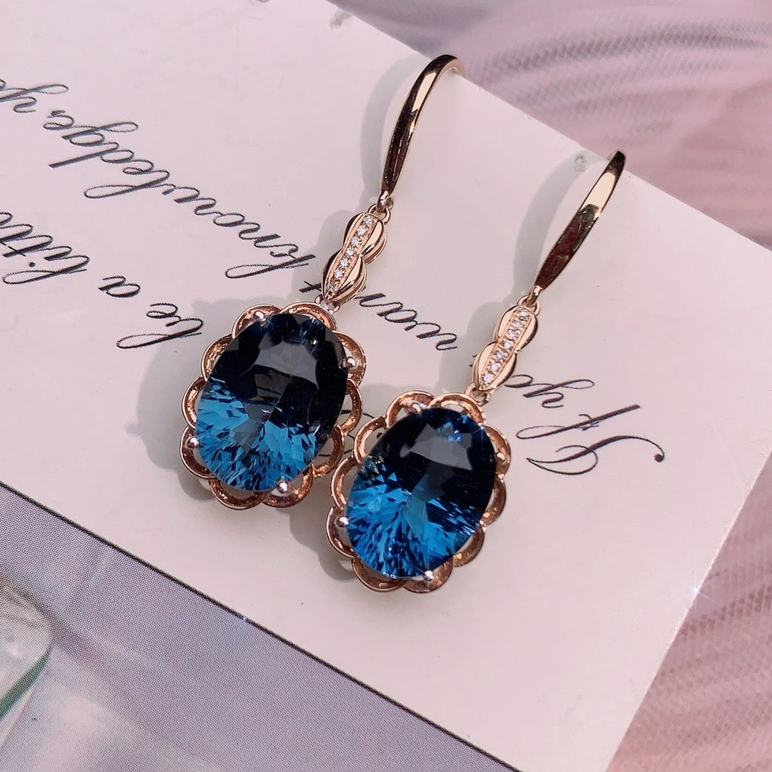 14k Gold 9.29 Ctw Natural Topaz & Diamond Earrings - 3
