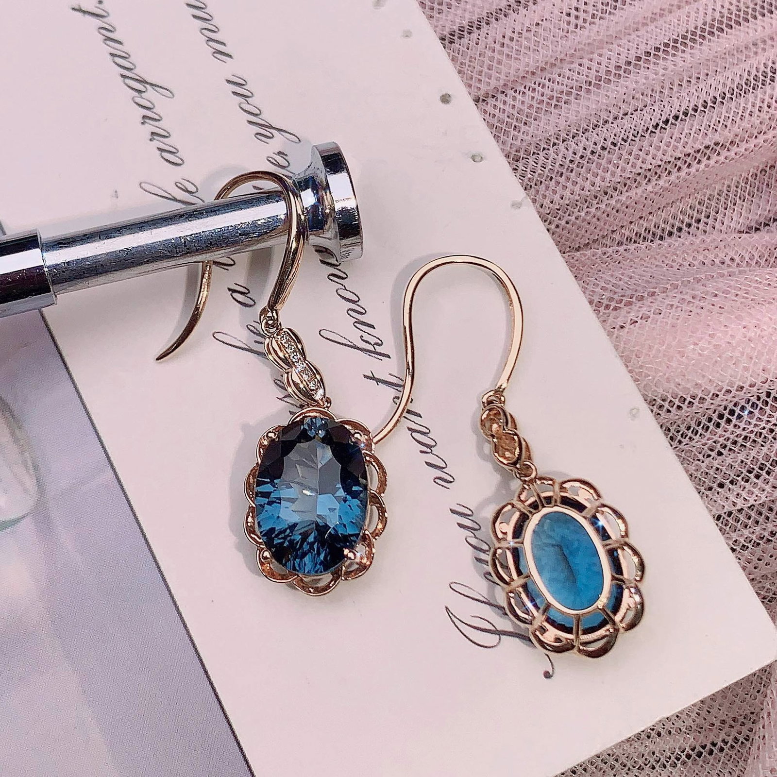 14k Gold 9.29 Ctw Natural Topaz & Diamond Earrings - 4