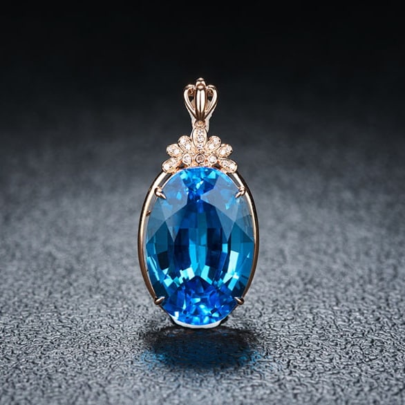 14k Gold 20.32 Ct Natural Topaz & Diamond Pendant( Without Chain ): Ref:231190051 // gold content:14k gold // main gemstone:topaz // shape:oval // carat weight:20. 32ct // color:blue // treatment:natural // // adjacent gemstone 2 : diamond // shape:round // clarity gr