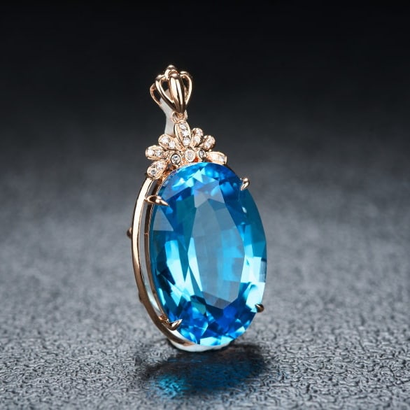 14k Gold 20.32 Ct Natural Topaz & Diamond Pendant( Without Chain ) - 2