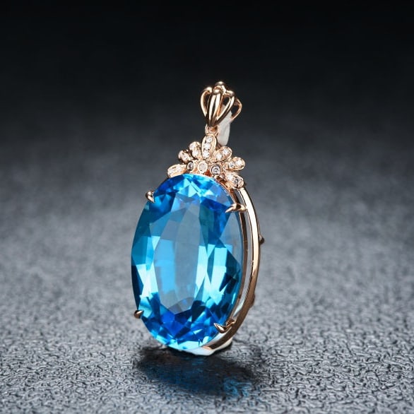 14k Gold 20.32 Ct Natural Topaz & Diamond Pendant( Without Chain ) - 3