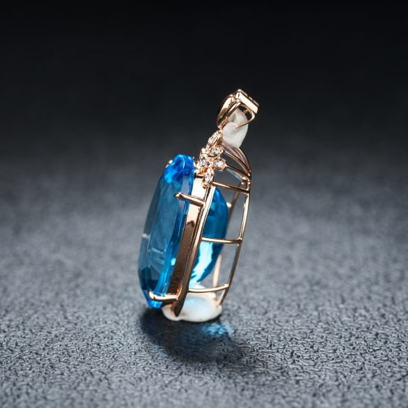 14k Gold 20.32 Ct Natural Topaz & Diamond Pendant( Without Chain ) - 4