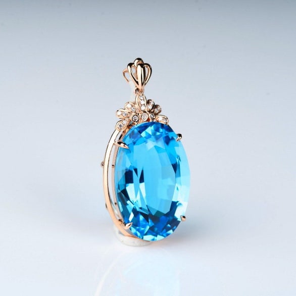 14k Gold 20.32 Ct Natural Topaz & Diamond Pendant( Without Chain ) - 8
