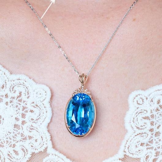 14k Gold 20.32 Ct Natural Topaz & Diamond Pendant( Without Chain ) - 9