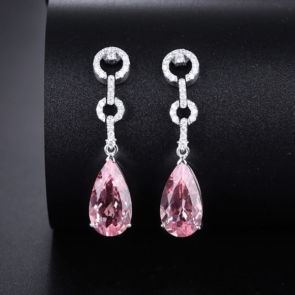 14k Gold 5.17 Ctw Natural Morganite & Diamond Earrings: Ref:231190055 // gold content:14k gold // main gemstone:morganite // shape:pear // carat weight:4. 85ct // color:pink // treatment:natural // // adjacent gemstone 2 : diamond // shape:round // carat