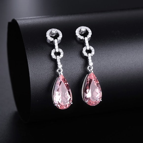 14k Gold 5.17 Ctw Natural Morganite & Diamond Earrings - 2