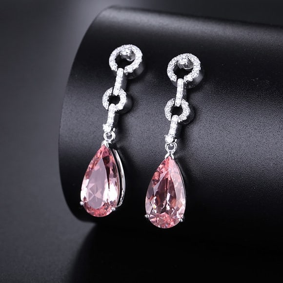14k Gold 5.17 Ctw Natural Morganite & Diamond Earrings - 3