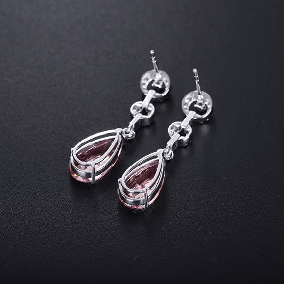 14k Gold 5.17 Ctw Natural Morganite & Diamond Earrings - 4