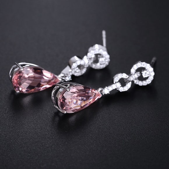 14k Gold 5.17 Ctw Natural Morganite & Diamond Earrings - 5