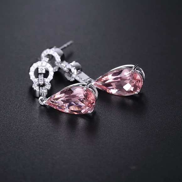 14k Gold 5.17 Ctw Natural Morganite & Diamond Earrings - 6