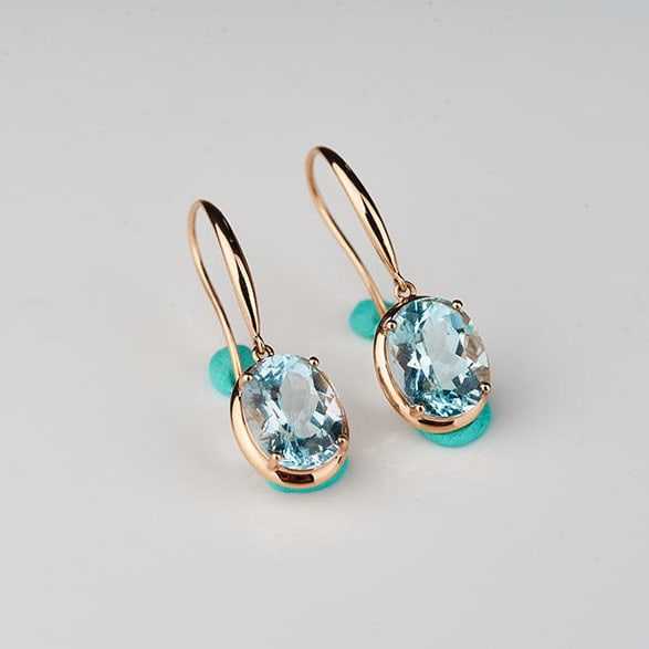 14k Gold 3.76 Ct Natural Aquamarine Earrings - 3