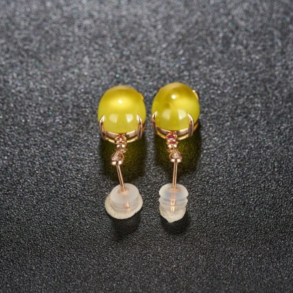 14k Gold 9.63 Ct Natural Prehnite & Ruby & Diamond Earrings - 2
