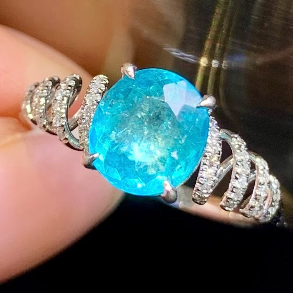 14k Gold 1.6 Ct Natural Paraiba Tourmaline & Diamond Ring - 2