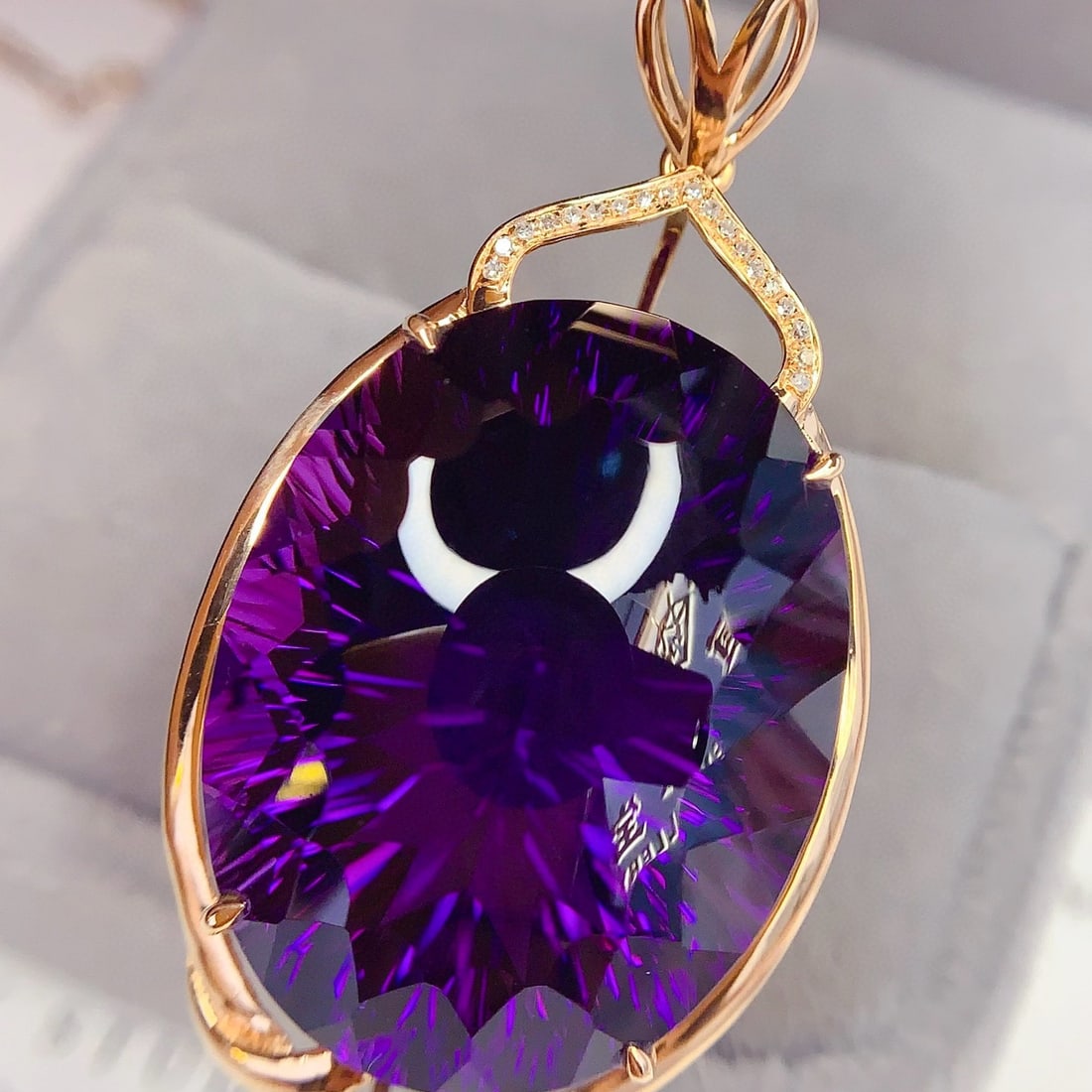 14k Gold 40.8 Ct Natural Amethyst & Diamond Pendant( Without Chain ) - 4