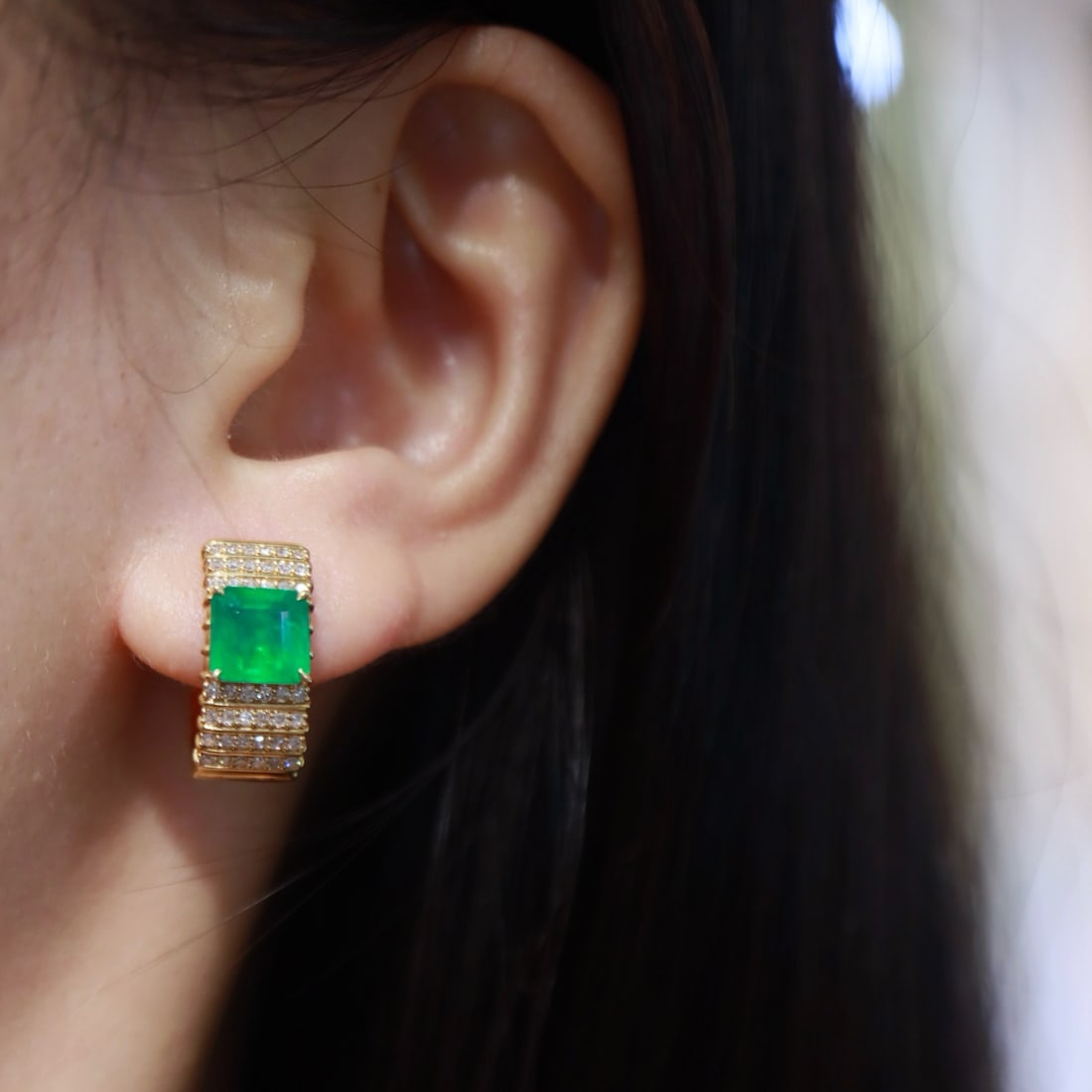 14k Gold 2.82 Ctw Natural Emerald & Diamond Earrings - 8