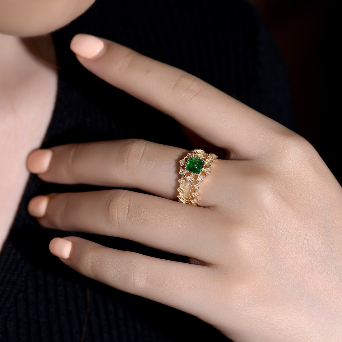 14k Gold 1.04 Ctw Vivid Green Natural Emerald & Diamond Ring - 6