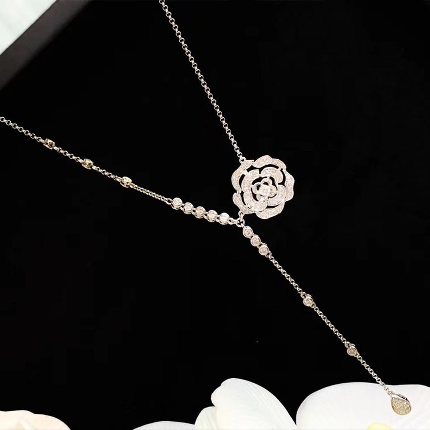 14k Gold 0.65 Ct Natural H Diamond & Flowers Necklace - 3