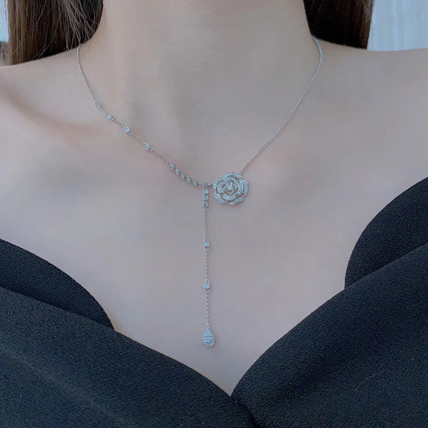 14k Gold 0.65 Ct Natural H Diamond & Flowers Necklace - 4