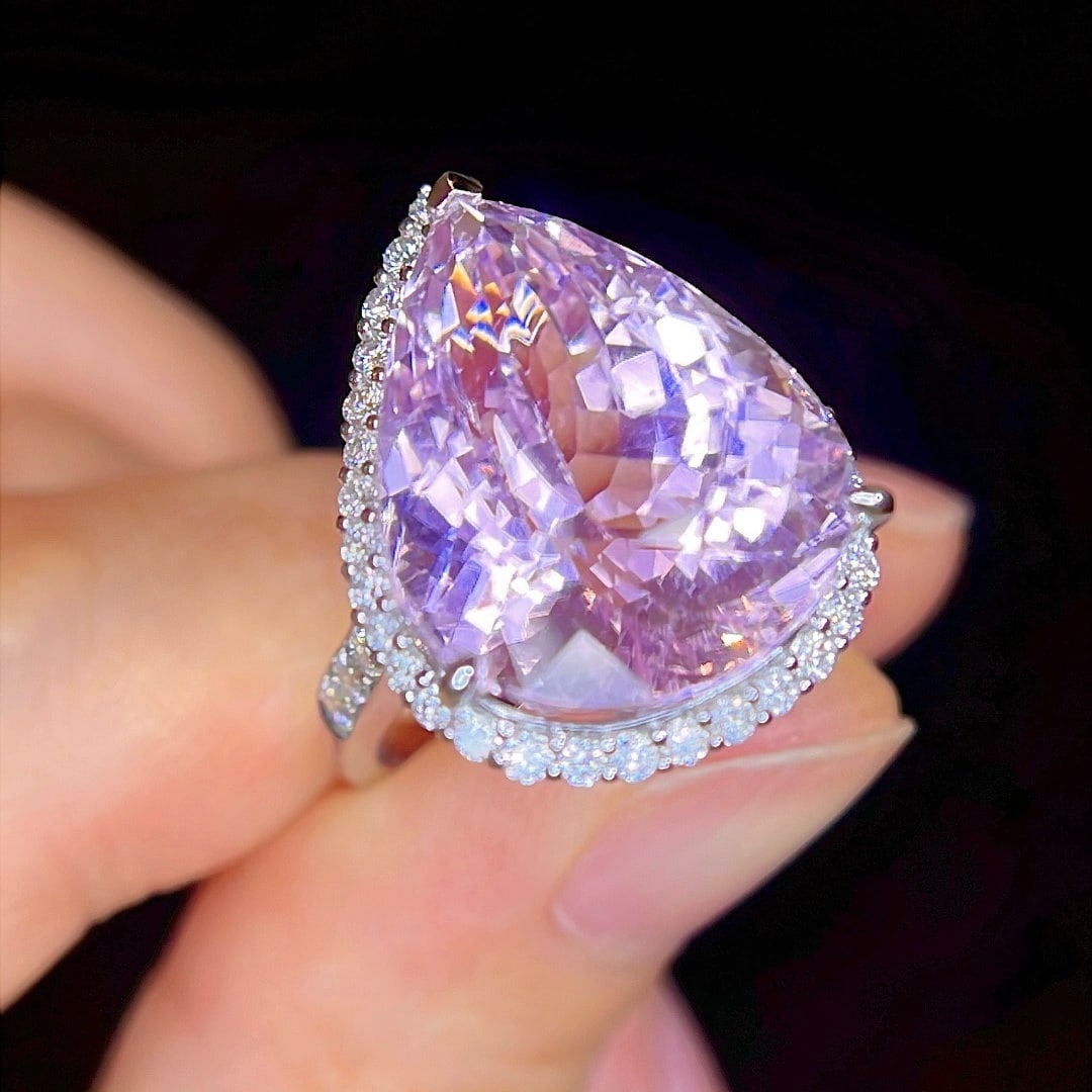 14k Gold 21.95 Ctw Natural Kunzite & Diamond Ring - 2
