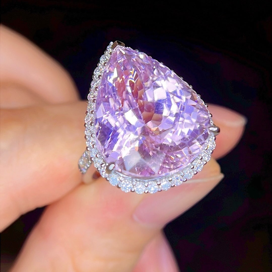 14k Gold 21.95 Ctw Natural Kunzite & Diamond Ring - 3