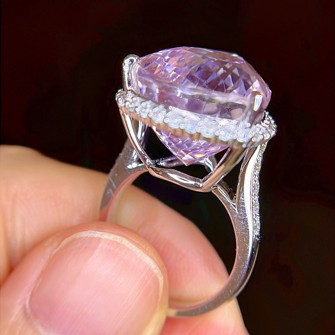 14k Gold 21.95 Ctw Natural Kunzite & Diamond Ring - 4