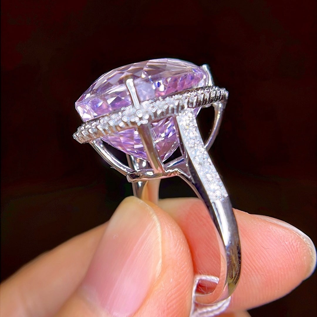 14k Gold 21.95 Ctw Natural Kunzite & Diamond Ring - 5