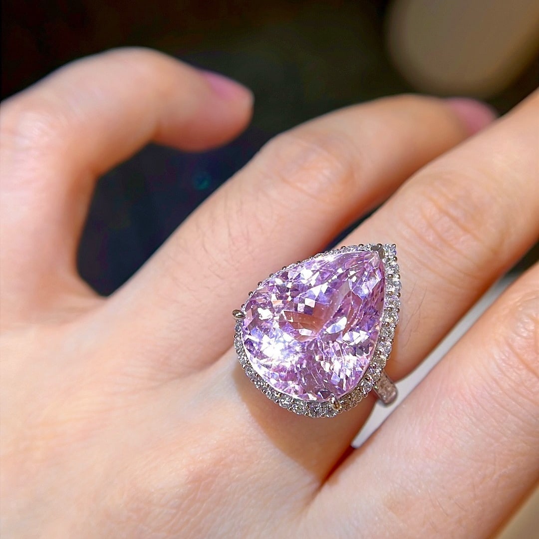 14k Gold 21.95 Ctw Natural Kunzite & Diamond Ring - 7