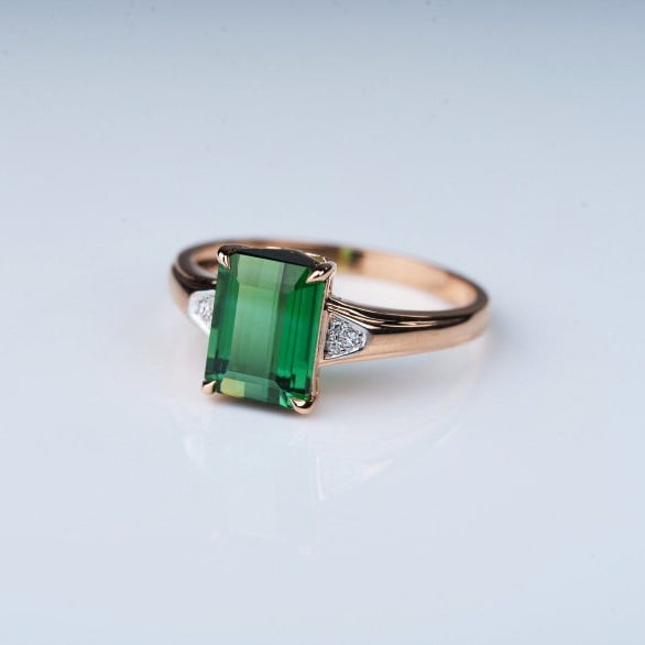 14k Gold 2.2 Ct Natural Tourmaline & Diamond Ring - 2