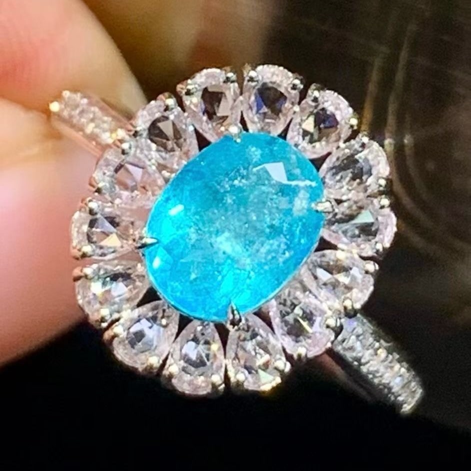 14k Gold 1.1 Ct Natural Paraiba Tourmaline & Diamond & Sapphire Ring - 2