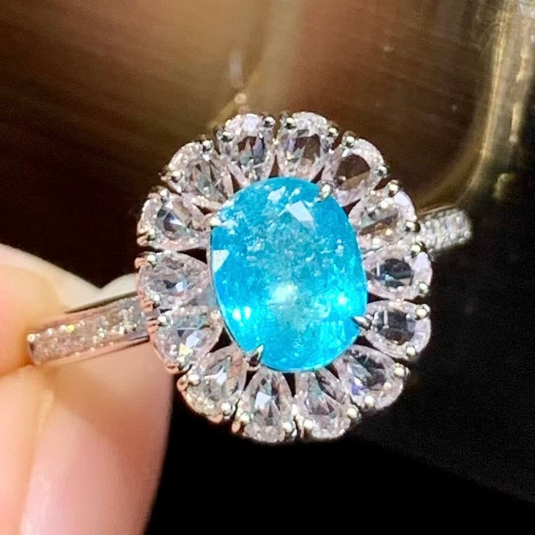 14k Gold 1.1 Ct Natural Paraiba Tourmaline & Diamond & Sapphire Ring - 5