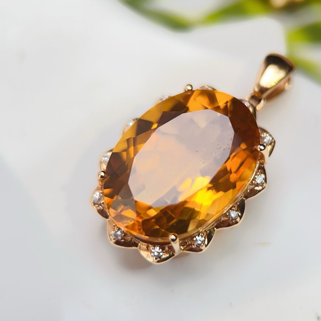 14k Gold 12.66 Ctw Natural Citrine & Diamond Pendant( Without Chain ) - 3